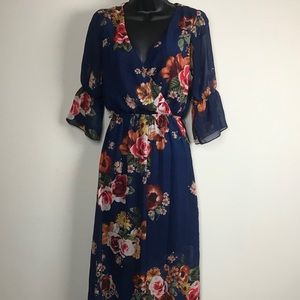 Blue long sleeve floral maxi dress